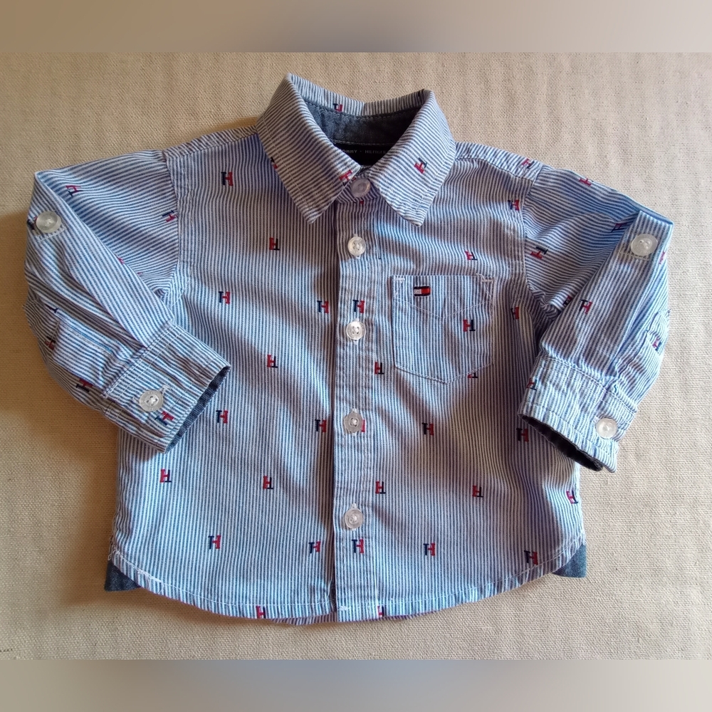 Tommy Hilfiger Infant Blue Striped Button-Down Shirt Size 3-6 Months